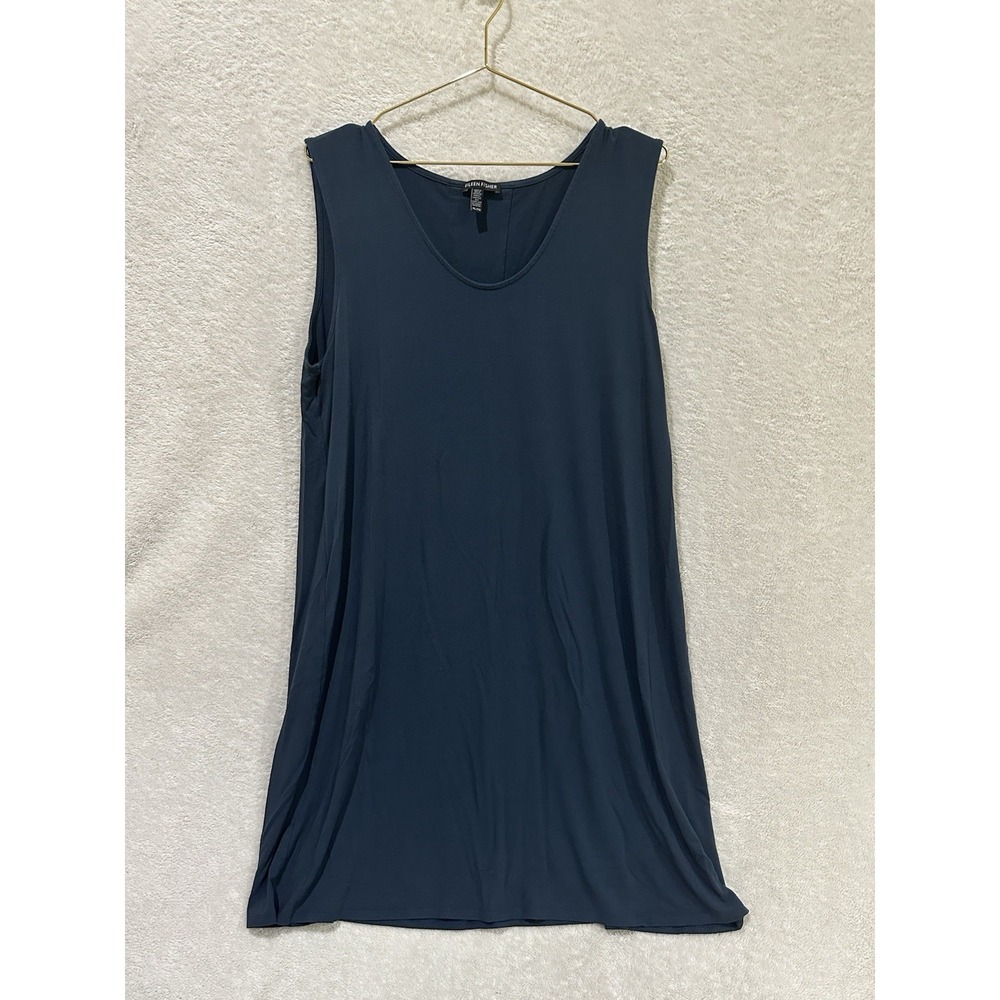 Eileen Fisher Knit Crew Neck Tank Dress Size XL Navy Blue Viscose Spandex